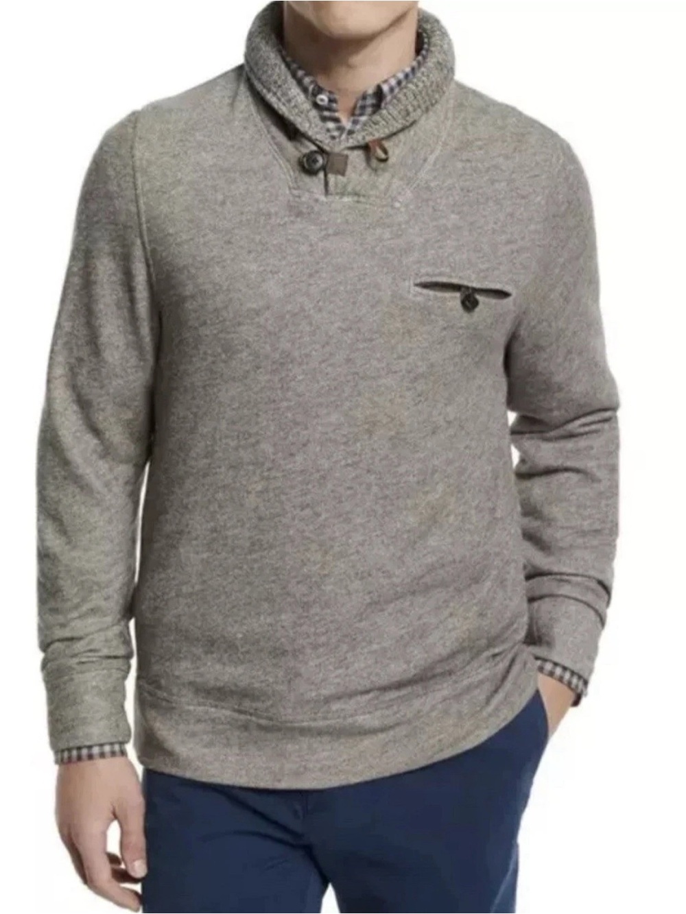 Billy Reid Shiloh Shawl Collar Sweater Men’s Size XL Heather Gray Designer - Picture 3 of 9